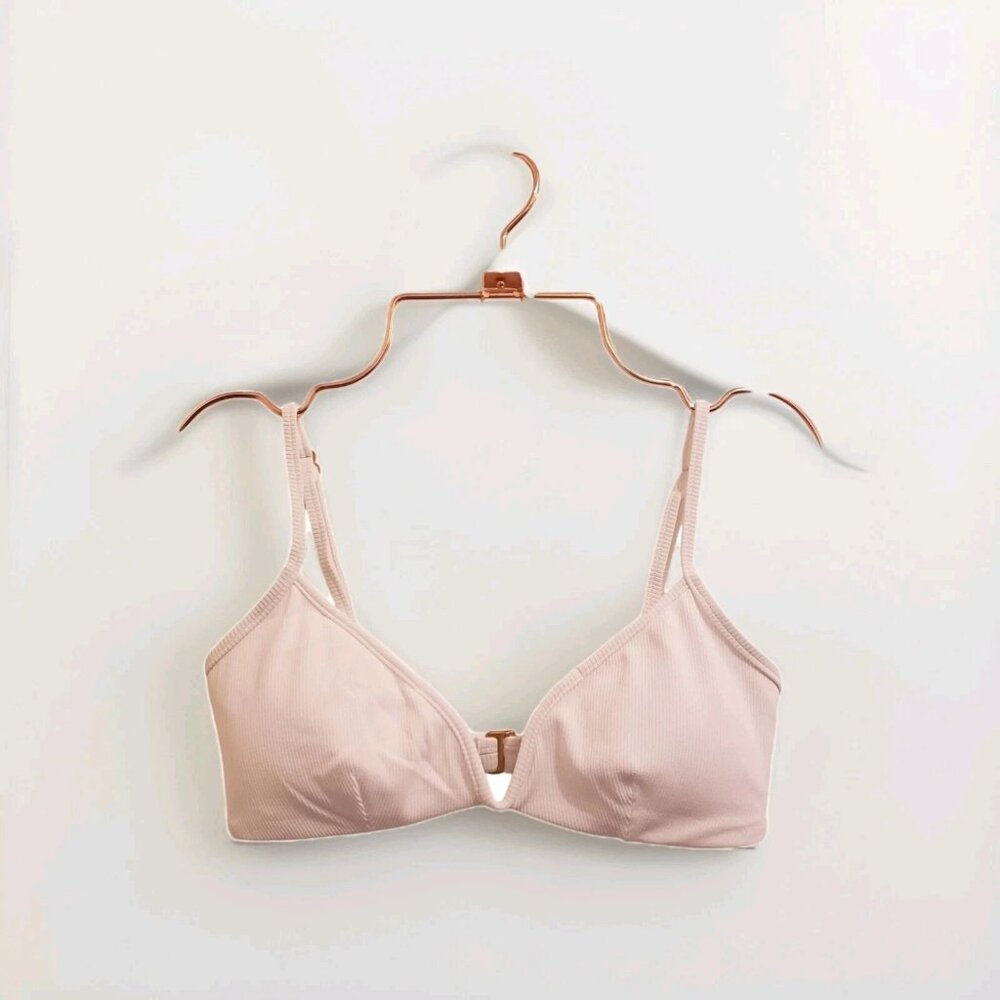 L*Space LSPACE Ribbed Helena Bikini Top Size XS White Adjustable Straps & V Wire